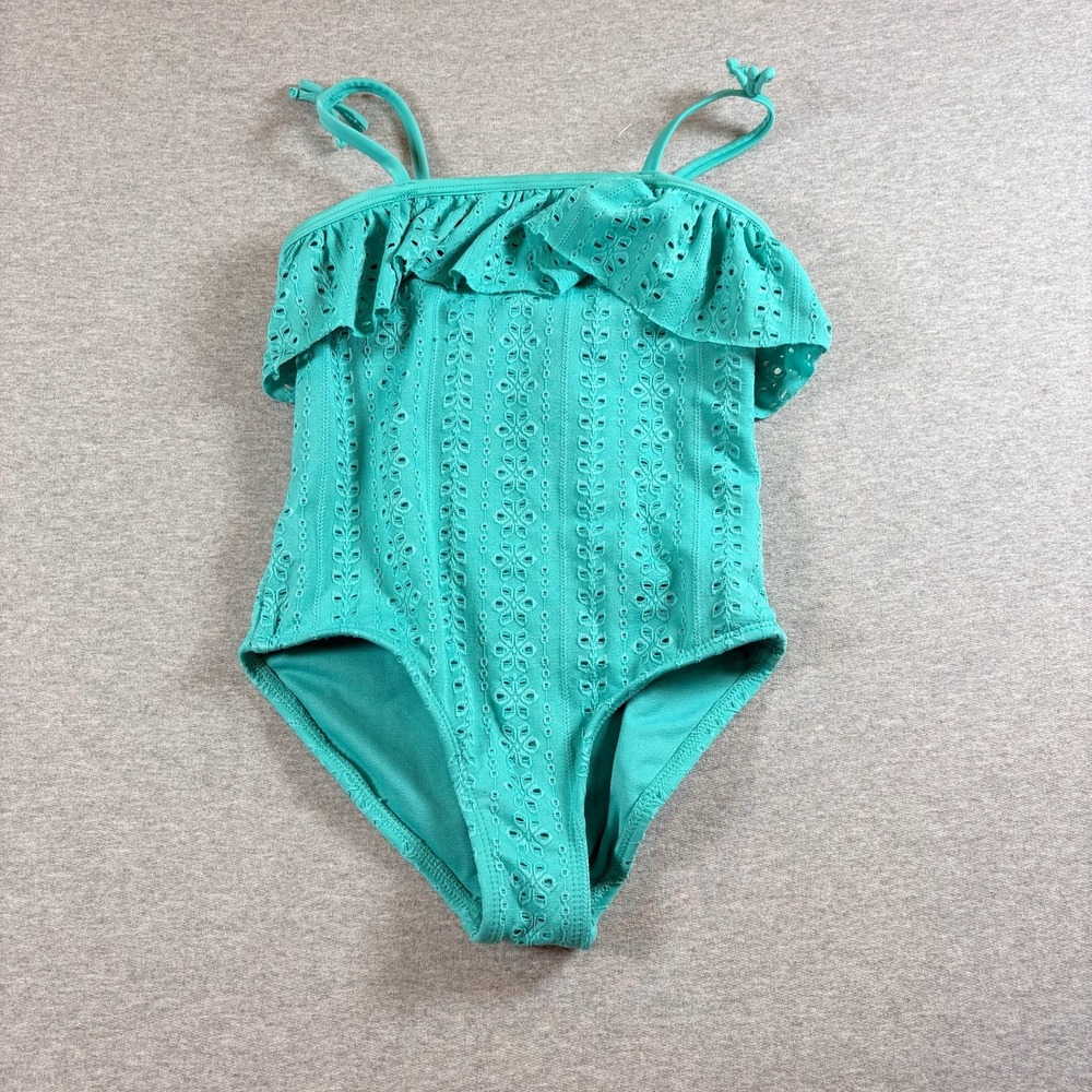Wonder Nation One Piece Swimsuit Girls Medium Size 8 Teal Eyelet Ruffle